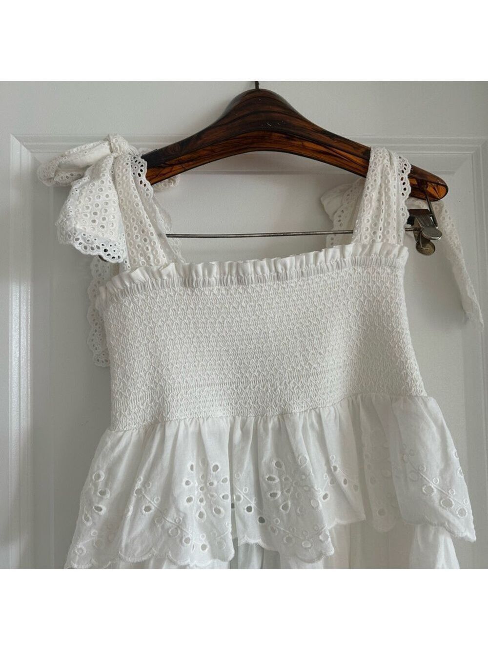 Farm Rio Off-White Embroidered Ruffle Midi Dress - Picture 3 of 11